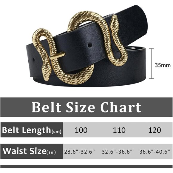 Women's Black Fashion Leather Belt For Dress With Snake Shape Buckle - Picture 6 of 6
